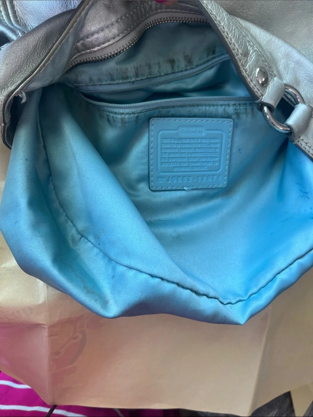 Coach Metallic Silver Leather Shoulder Bag